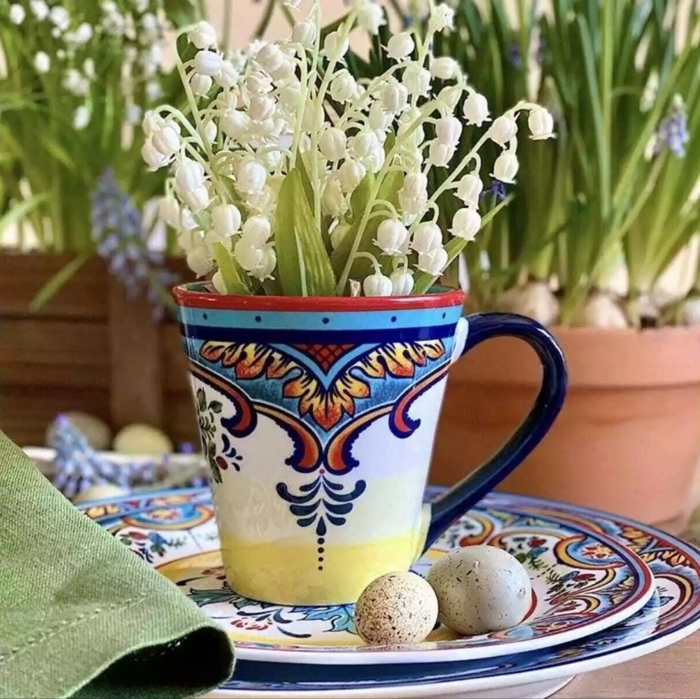 Euro Ceramica Zanzibar 2-Piece Coffee Tea Cup Mug 12oz Hand-Painted Replacement